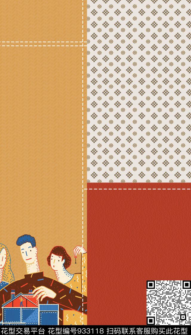 肌理人物线条数码印花华亿平台下载（图片编号: 933118） - 瓦栏（Walan）