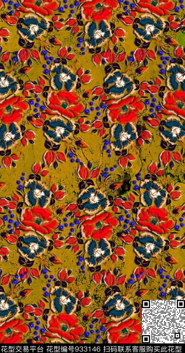花卉满版散花绣花华亿平台数码印花华亿平台下载（图片编号: 933146） - 瓦栏（Walan）