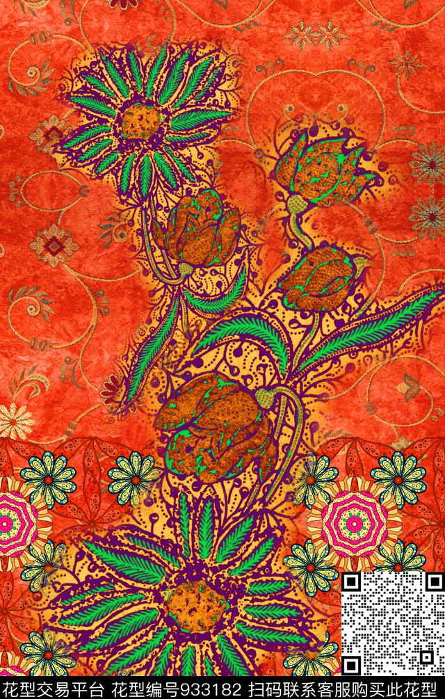 手绘花卉花纹肌理数码印花华亿平台下载（图片编号: 933182） - 瓦栏（Walan）