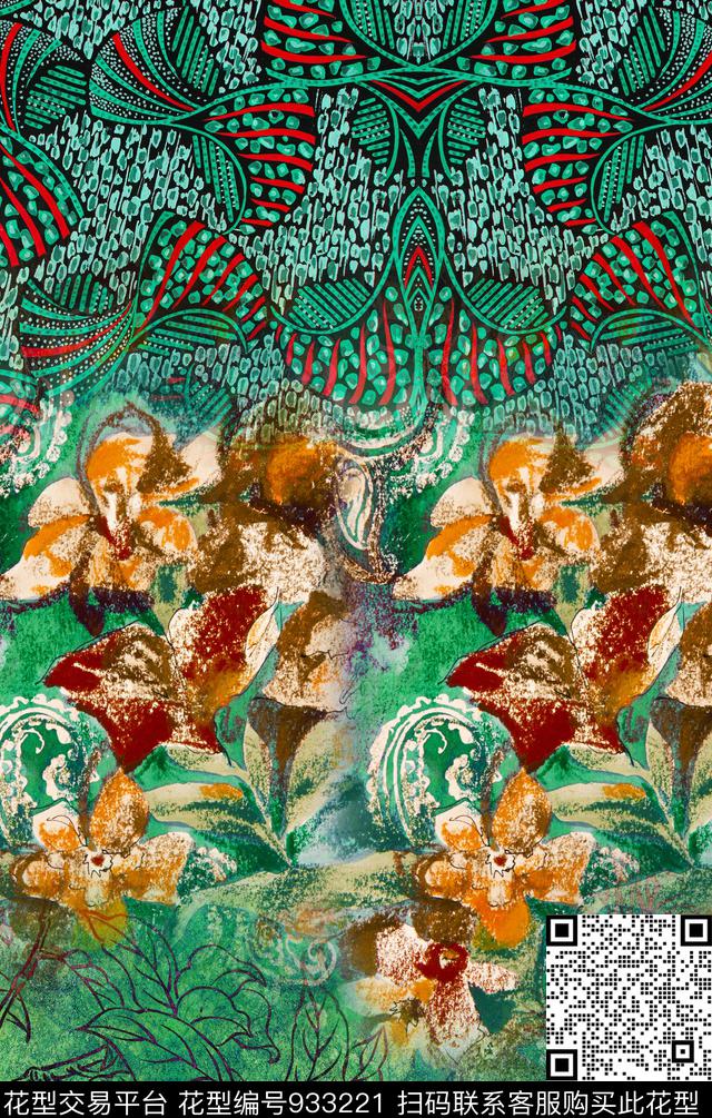 手绘花卉花纹肌理数码印花华亿平台下载（图片编号: 933221） - 瓦栏（Walan）
