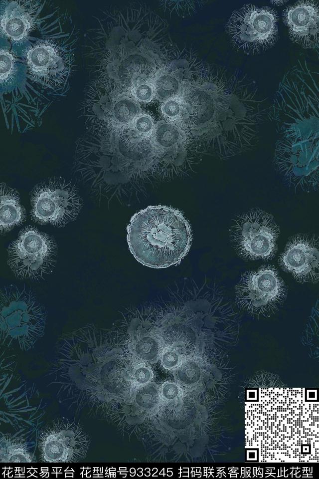 素雅抽象几何花卉数码印花华亿平台下载（图片编号: 933245） - 瓦栏（Walan）