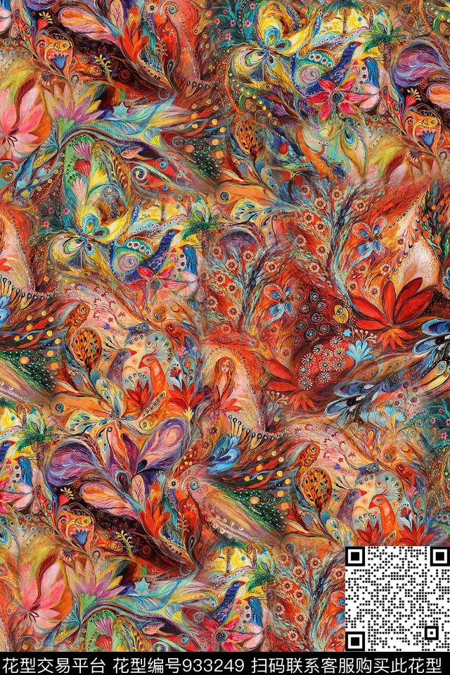 手绘花卉花纹油画华亿平台数码印花华亿平台下载（图片编号: 933249） - 瓦栏（Walan）