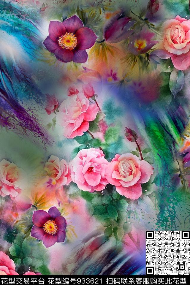 花卉民族风牡丹数码印花华亿平台下载（图片编号: 933621） - 瓦栏（Walan）