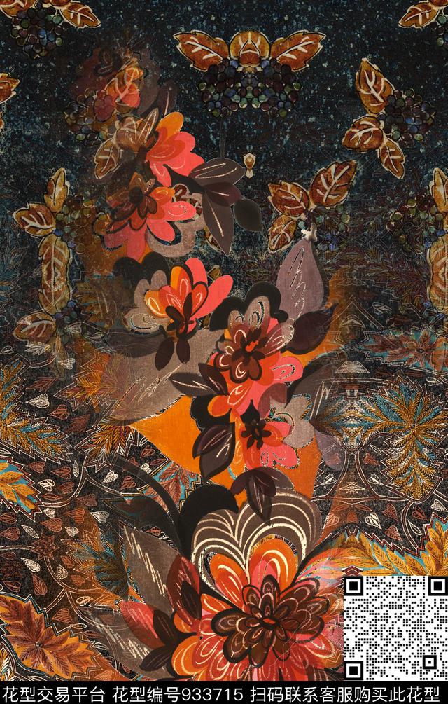 手绘花卉花纹纹路7数码印花华亿平台下载（图片编号: 933715） - 瓦栏（Walan）