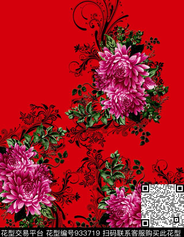 数码华亿平台胸前独幅定位花数码印花华亿平台下载（图片编号: 933719） - 瓦栏（Walan）