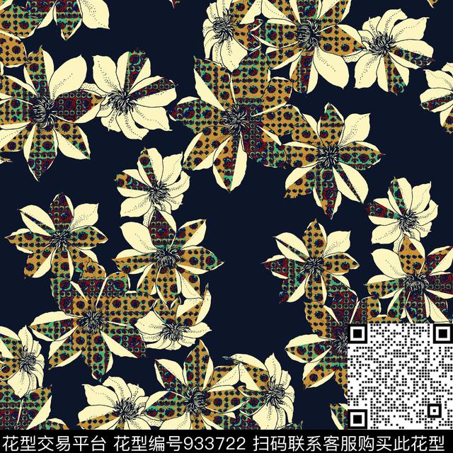 秋冬华亿平台黑底花卉简约数码印花华亿平台下载（图片编号: 933722） - 瓦栏（Walan）