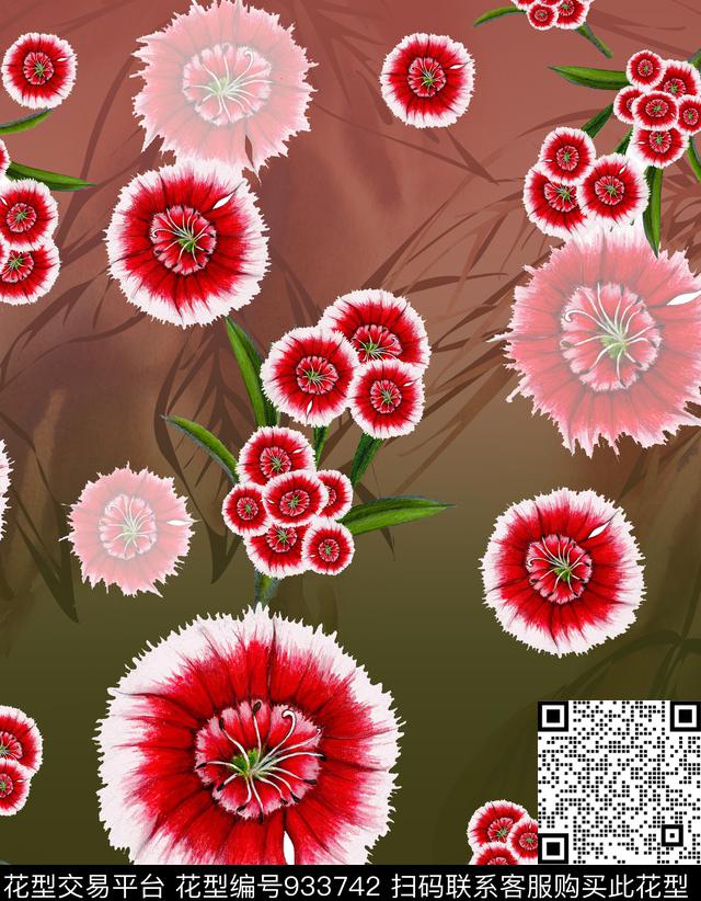 胸前独幅定位花中老年数码印花华亿平台下载（图片编号: 933742） - 瓦栏（Walan）