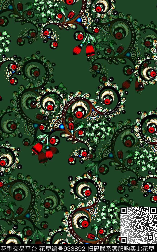 民族风复古女装数码印花华亿平台下载（图片编号: 933892） - 瓦栏（Walan）