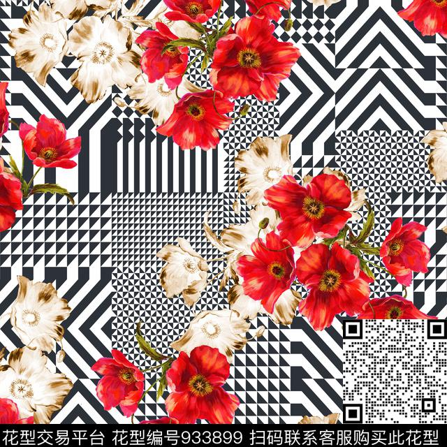 格子创意花卉数码印花华亿平台下载（图片编号: 933899） - 瓦栏（Walan）