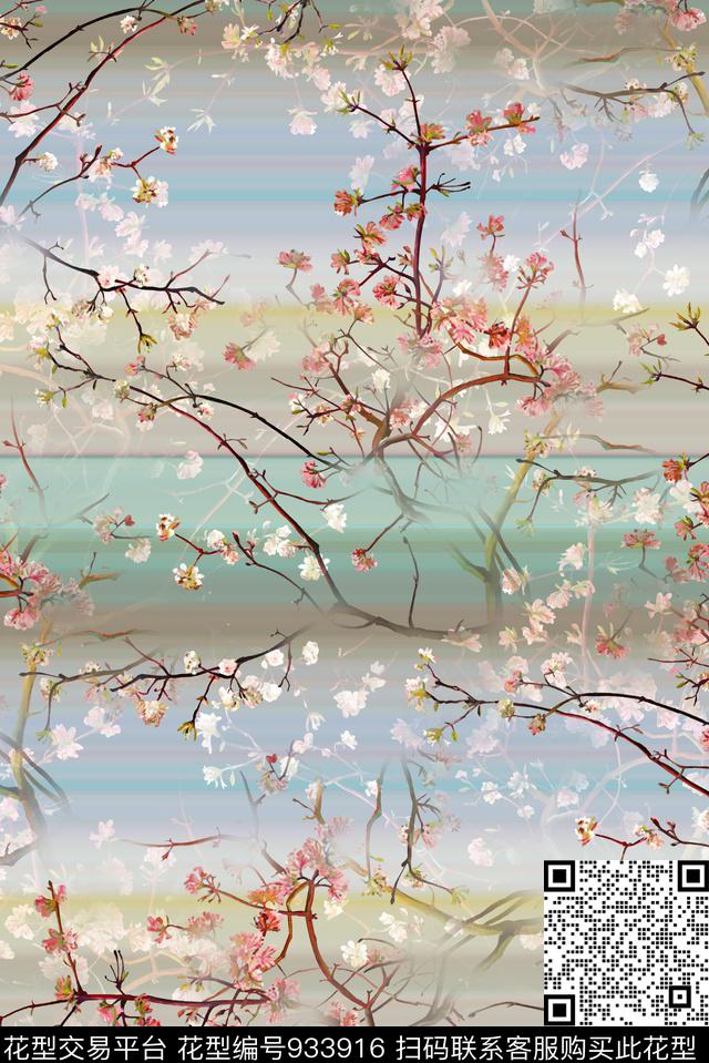 梅花抽象女装数码印花华亿平台下载（图片编号: 933916） - 瓦栏（Walan）