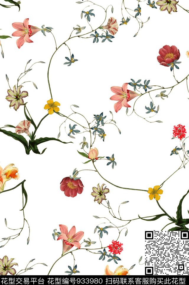 花卉植物小碎花数码印花华亿平台下载（图片编号: 933980） - 瓦栏（Walan）