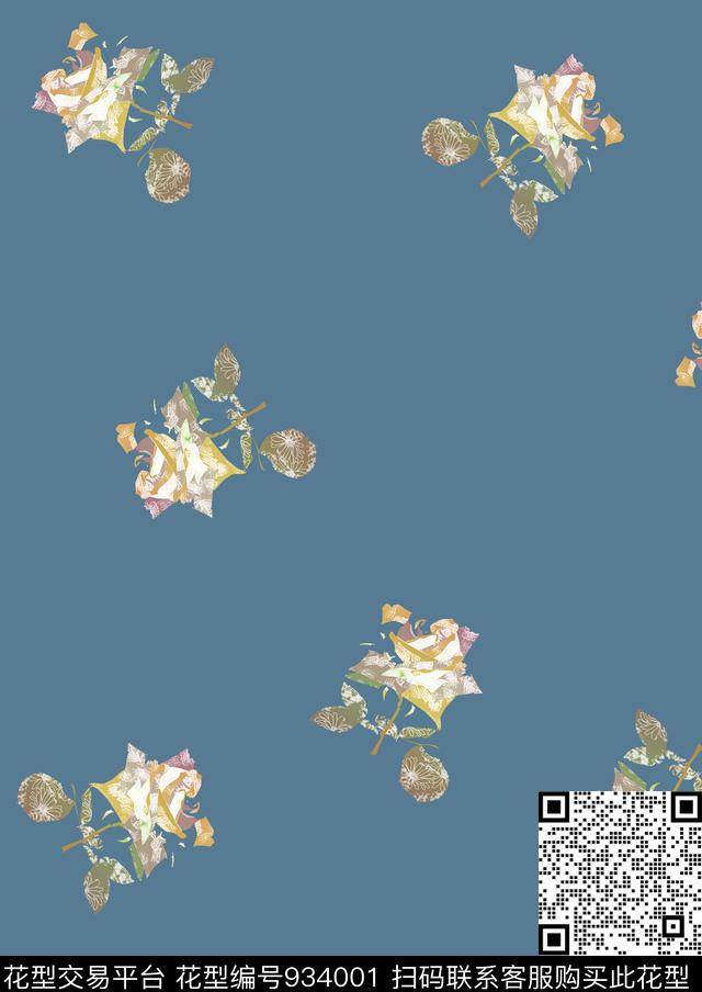 朦胧花卉玫瑰花古典花纹数码印花华亿平台下载（图片编号: 934001） - 瓦栏（Walan）