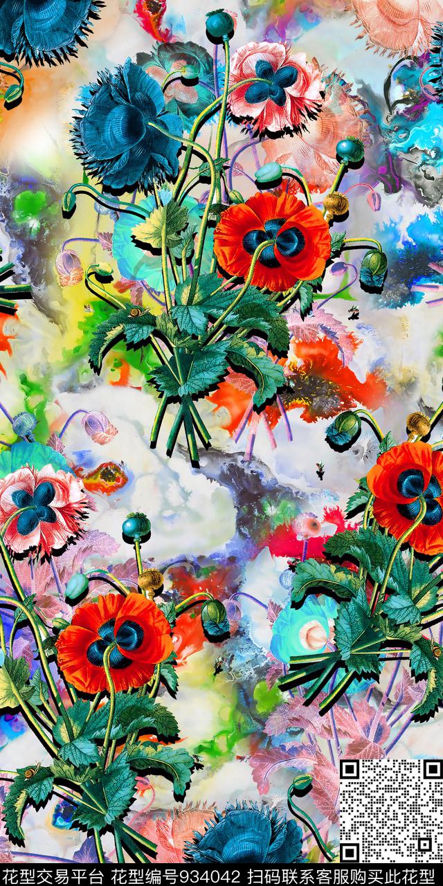 抽象花卉油画华亿平台数码印花华亿平台下载（图片编号: 934042） - 瓦栏（Walan）