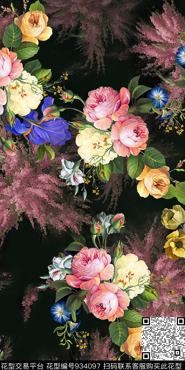 花卉牡丹明暗数码印花华亿平台下载（图片编号: 934097） - 瓦栏（Walan）