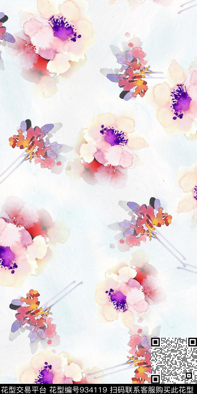 数码华亿平台手绘花卉满版散花数码印花华亿平台下载（图片编号: 934119） - 瓦栏（Walan）