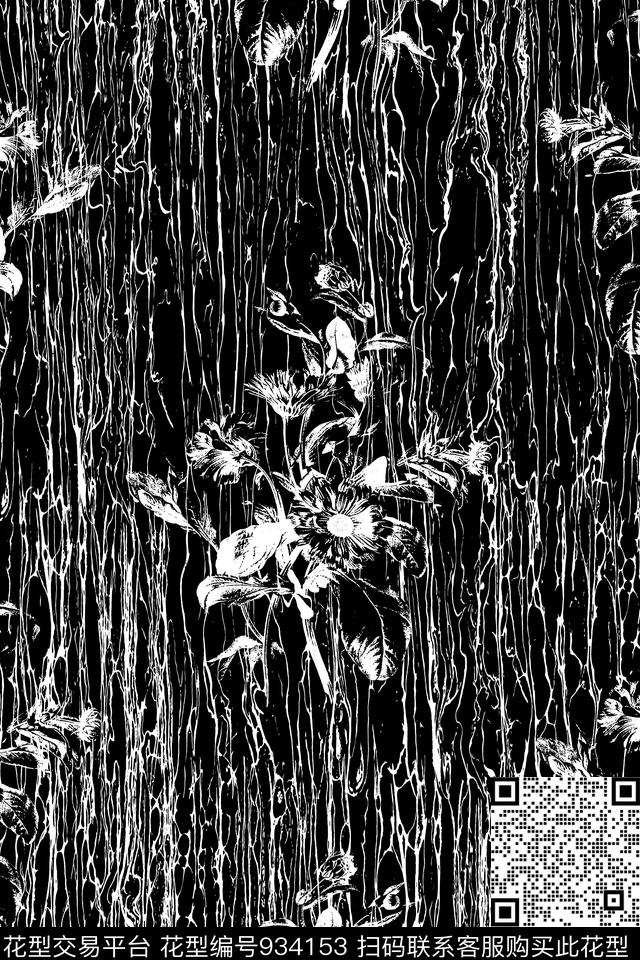 黑白华亿平台洋阳---男装抽象线条肌理传统印花华亿平台下载（图片编号: 934153） - 瓦栏（Walan）