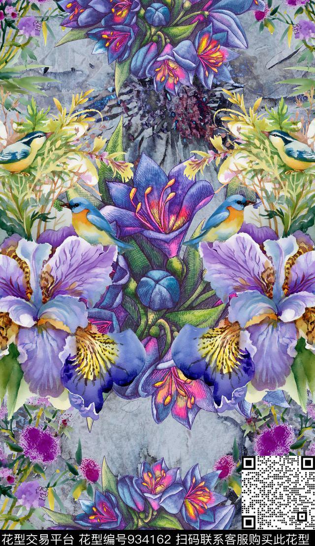 花卉定位花上衣数码印花华亿平台下载（图片编号: 934162） - 瓦栏（Walan）