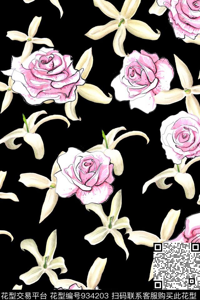 数码华亿平台大花花卉数码印花华亿平台下载（图片编号: 934203） - 瓦栏（Walan）
