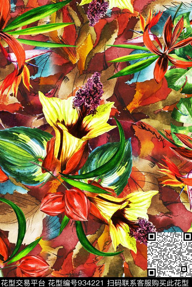 数码华亿平台大花花卉数码印花华亿平台下载（图片编号: 934221） - 瓦栏（Walan）