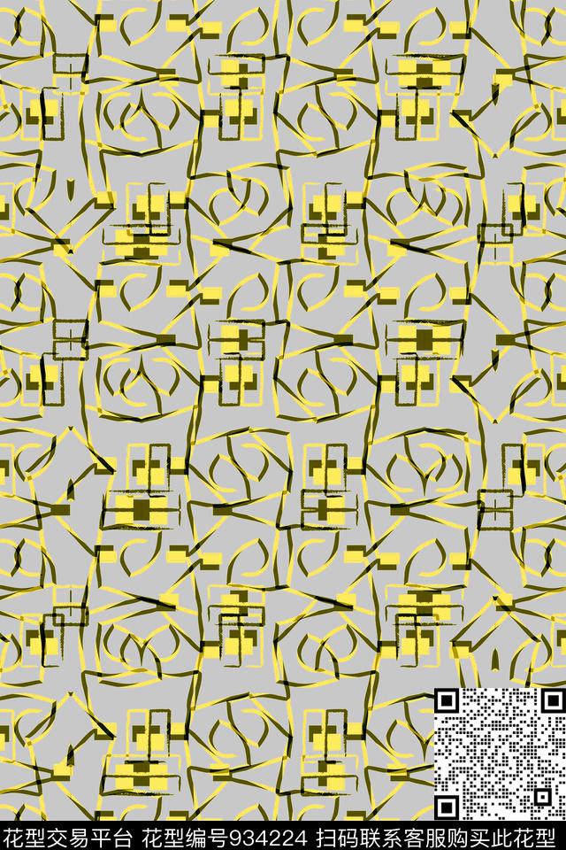 几何花卉条纹几何拼花数码印花华亿平台下载（图片编号: 934224） - 瓦栏（Walan）
