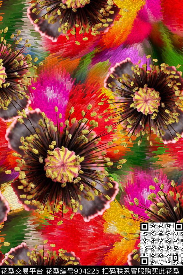 数码华亿平台大花花卉数码印花华亿平台下载（图片编号: 934225） - 瓦栏（Walan）