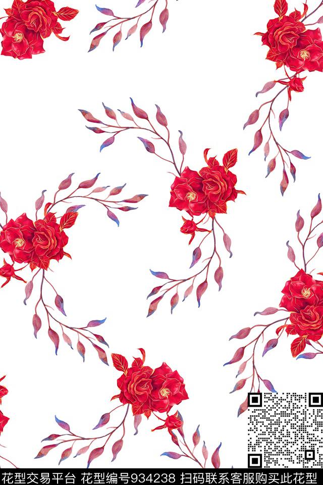 数码华亿平台大牌风手绘花卉数码印花华亿平台下载（图片编号: 934238） - 瓦栏（Walan）