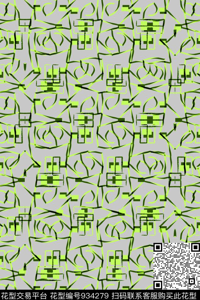 几何花卉条纹几何拼花数码印花华亿平台下载（图片编号: 934279） - 瓦栏（Walan）