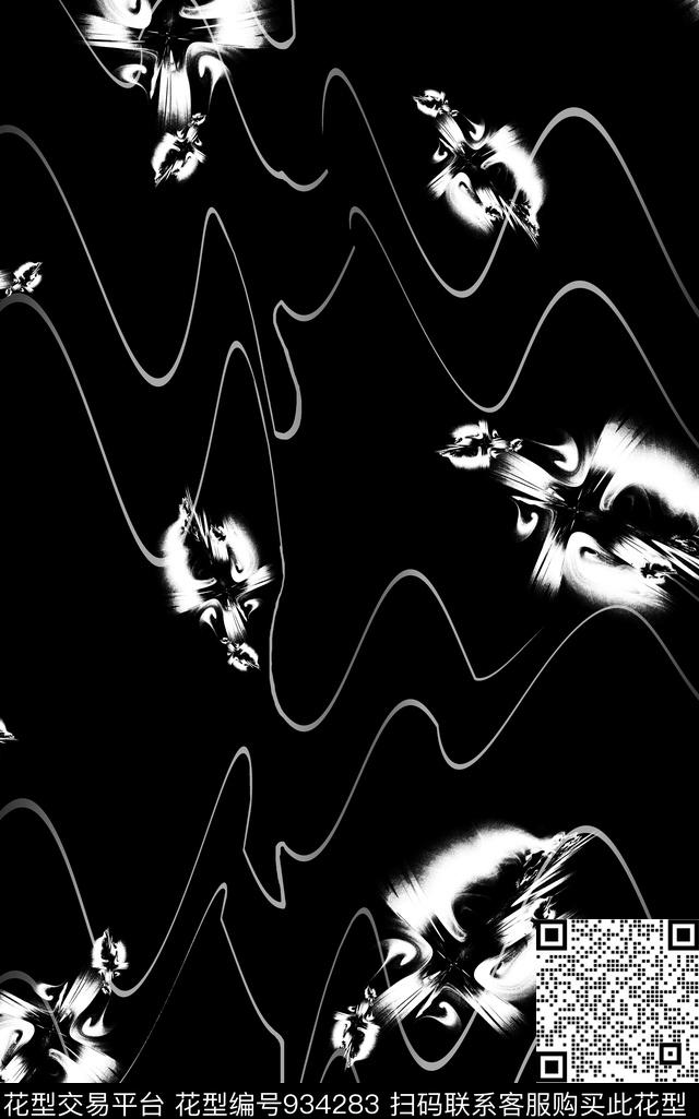 抽象黑白华亿平台手绘花卉传统印花华亿平台下载（图片编号: 934283） - 瓦栏（Walan）