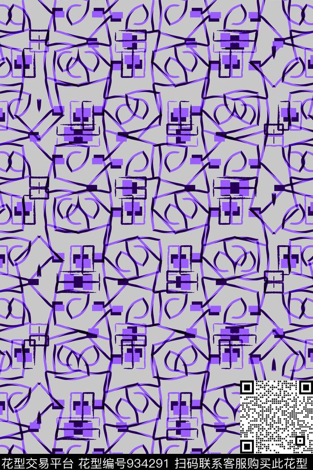几何花卉条纹几何拼花数码印花华亿平台下载（图片编号: 934291） - 瓦栏（Walan）