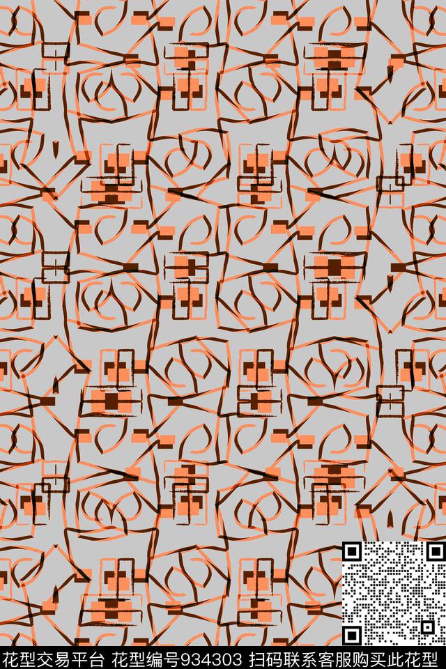 几何花卉条纹几何拼花数码印花华亿平台下载（图片编号: 934303） - 瓦栏（Walan）