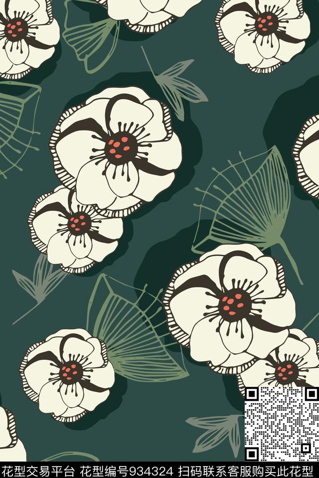 线条线条花卉数码华亿平台数码印花华亿平台下载（图片编号: 934324） - 瓦栏（Walan）