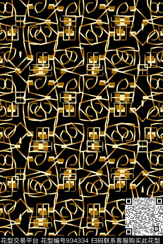 几何花卉条纹几何拼花数码印花华亿平台下载（图片编号: 934334） - 瓦栏（Walan）