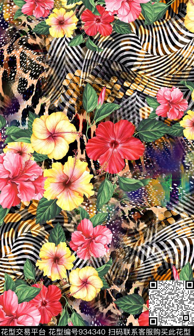 花卉豹纹纹理数码印花华亿平台下载（图片编号: 934340） - 瓦栏（Walan）