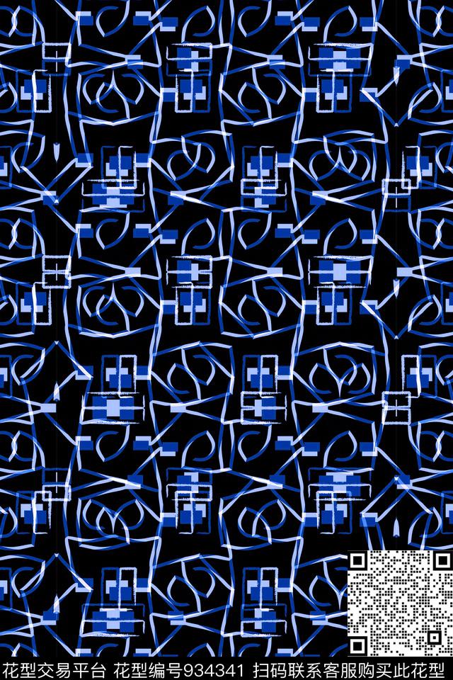 几何花卉条纹几何拼花数码印花华亿平台下载（图片编号: 934341） - 瓦栏（Walan）