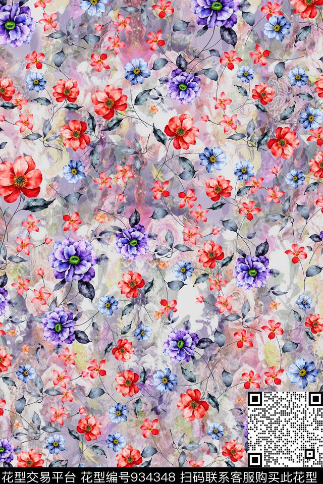 抽象水彩花卉油画华亿平台数码印花华亿平台下载（图片编号: 934348） - 瓦栏（Walan）