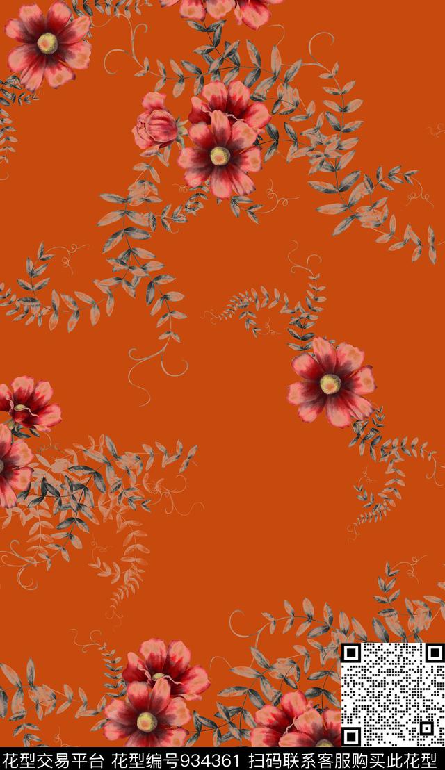 定位花简约数码印花华亿平台下载（图片编号: 934361） - 瓦栏（Walan）