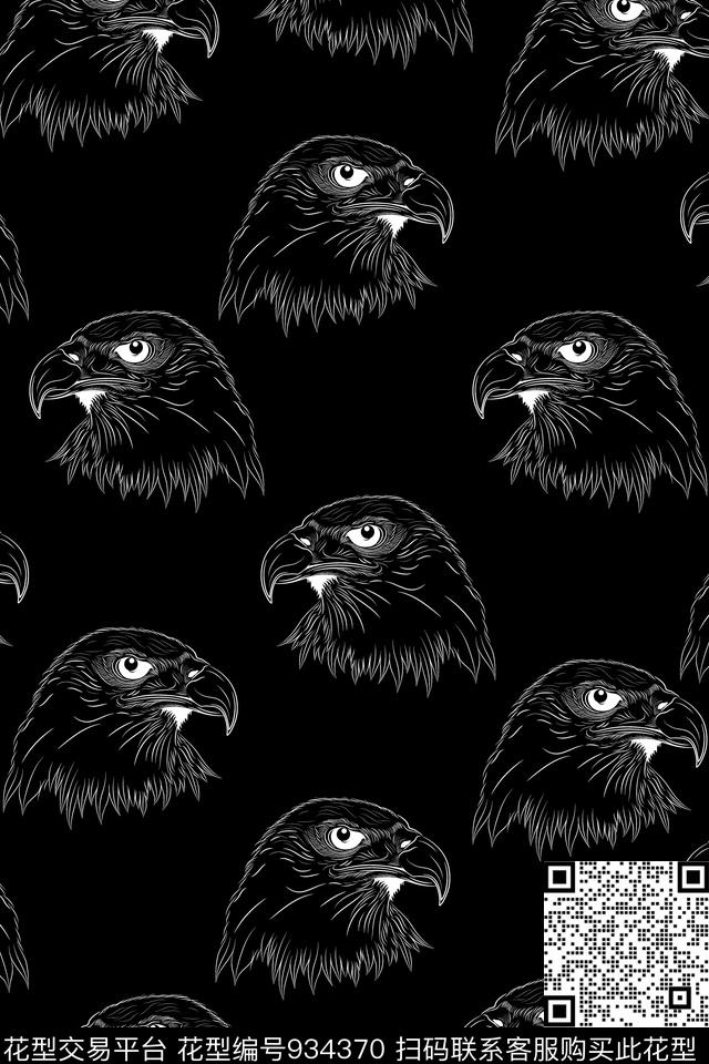 洋阳---男装黑白线条鹰新潮男装传统印花华亿平台下载（图片编号: 934370） - 瓦栏（Walan）