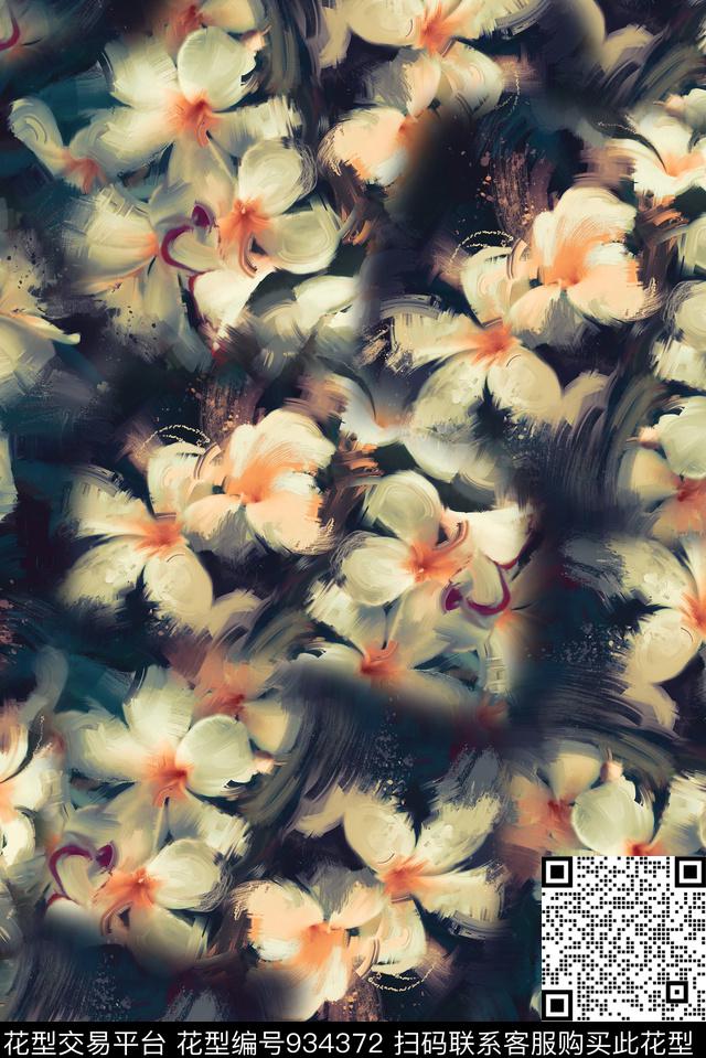 花卉几何油画华亿平台数码印花华亿平台下载（图片编号: 934372） - 瓦栏（Walan）