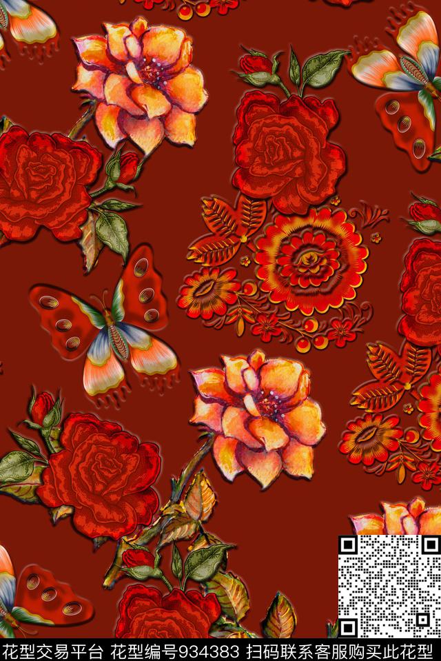 3D立体版画传统纹样数码印花华亿平台下载（图片编号: 934383） - 瓦栏（Walan）