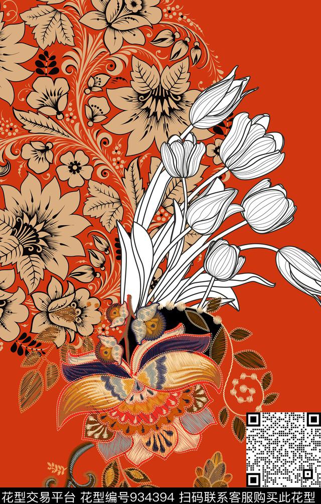 数码华亿平台定位花上衣数码印花华亿平台下载（图片编号: 934394） - 瓦栏（Walan）