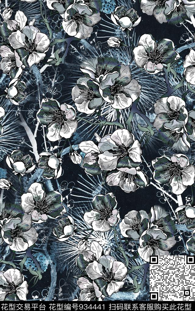 数码华亿平台中国风花卉数码印花华亿平台下载（图片编号: 934441） - 瓦栏（Walan）