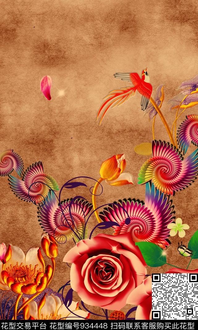 定位花香云纱花鸟数码印花华亿平台下载（图片编号: 934448） - 瓦栏（Walan）