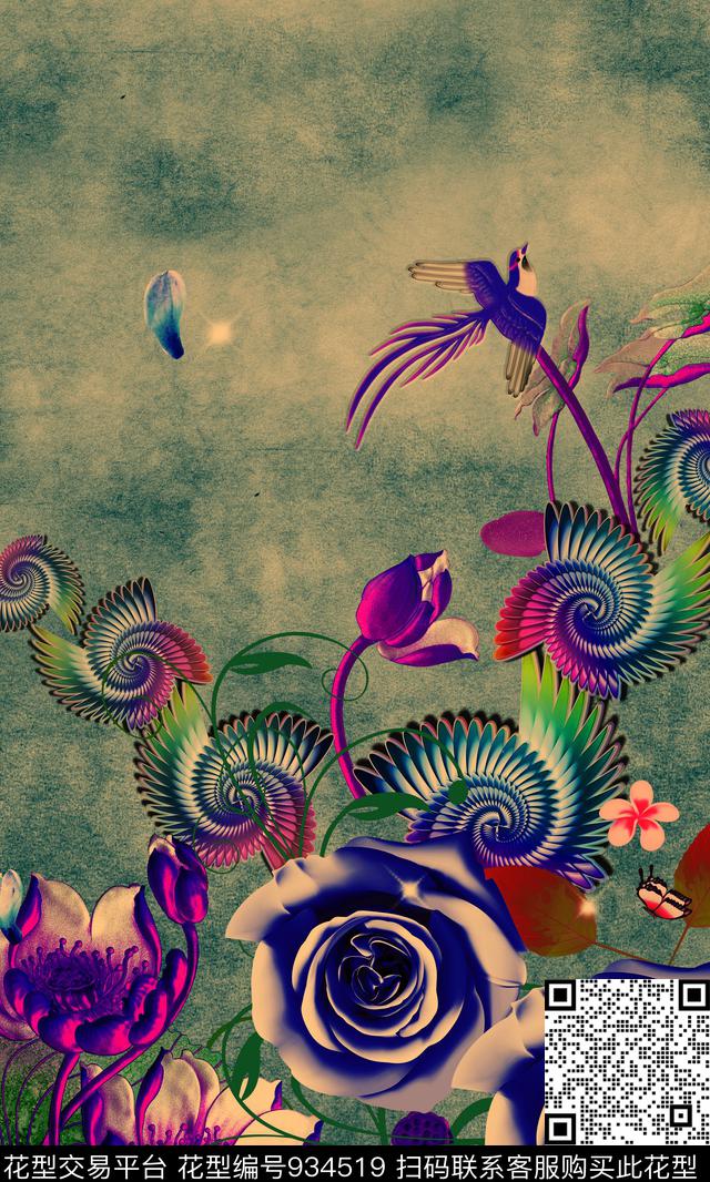 定位花香云纱立体花卉数码印花华亿平台下载（图片编号: 934519） - 瓦栏（Walan）