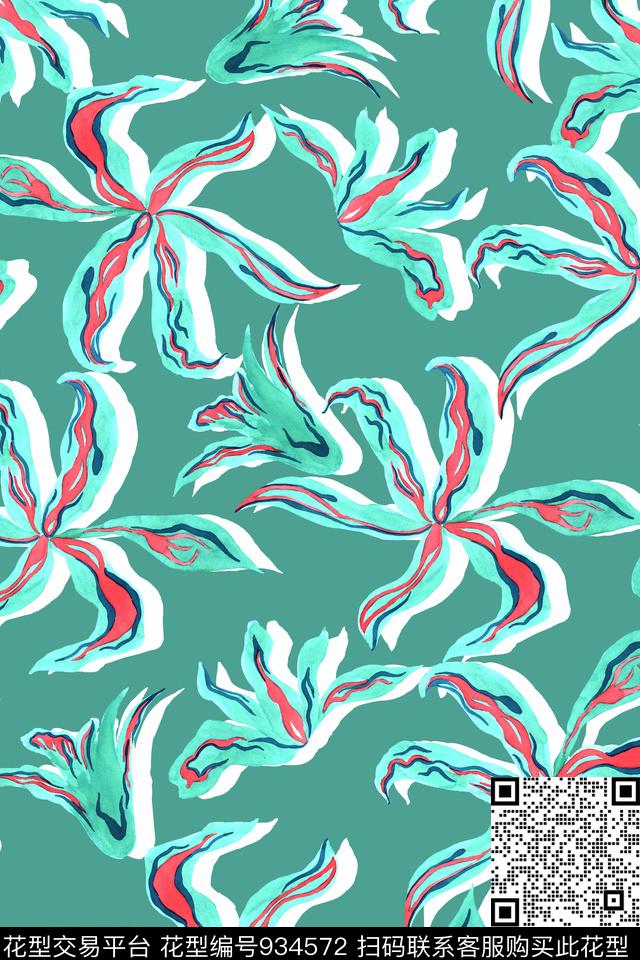 线条抽象花卉数码印花华亿平台下载（图片编号: 934572） - 瓦栏（Walan）