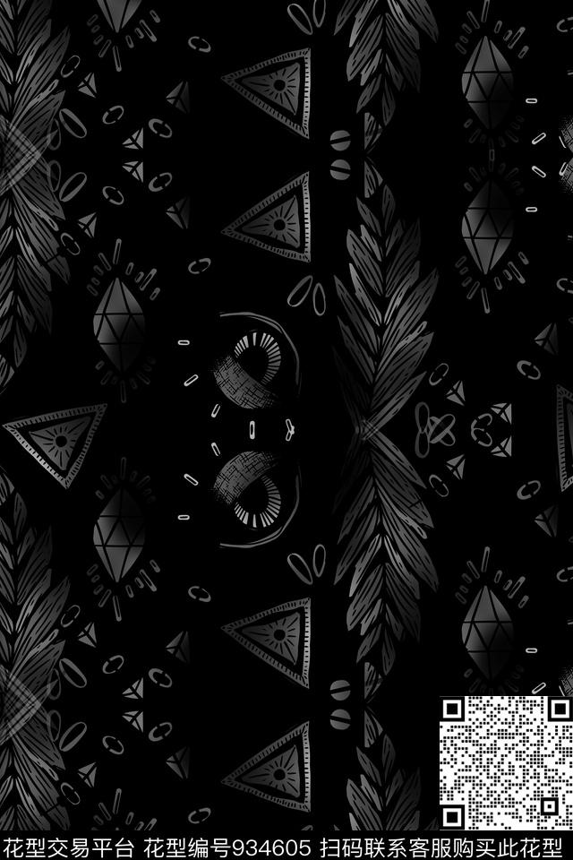 男装花卉黑白华亿平台数码印花华亿平台下载（图片编号: 934605） - 瓦栏（Walan）