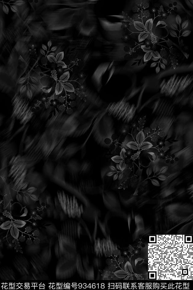 男装花卉黑白华亿平台数码印花华亿平台下载（图片编号: 934618） - 瓦栏（Walan）