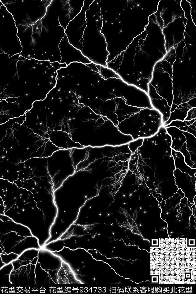 闪电星空黑白肌理数码印花华亿平台下载（图片编号: 934733） - 瓦栏（Walan）