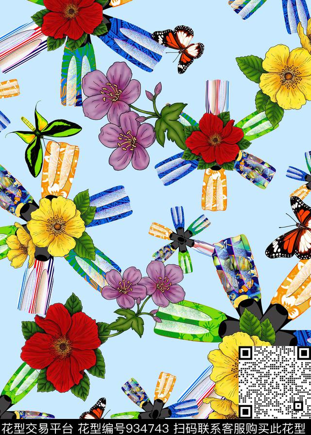 线条花卉民族风混合拼接数码印花华亿平台下载（图片编号: 934743） - 瓦栏（Walan）