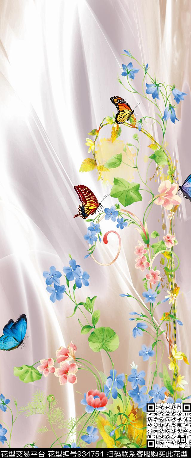 数码华亿平台大花中国风数码印花华亿平台下载（图片编号: 934754） - 瓦栏（Walan）