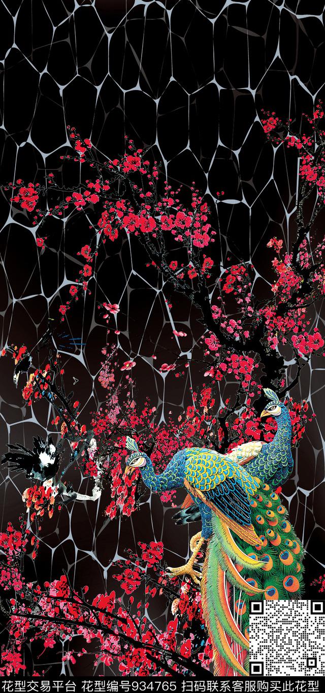 数码华亿平台大花中国风数码印花华亿平台下载（图片编号: 934765） - 瓦栏（Walan）